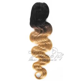 VMAE Brazilian 12 to 26 inch 1B 27 Two Tone Blonde Ombre Colour 120g Body Wave Drawstring Ponytail Virgin Human Hair Extension