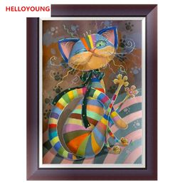 YGS-605 DIY 5D Partial Diamond Embroidery Coloured cat Round Diamond Painting Cross Stitch Kits Diamond Mosaic Home Decoration