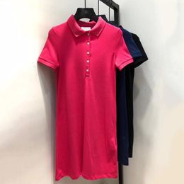 Fashion Brand Crocodile Embroidery Women Polo Dress Luxury Designer Women Solid Summer Cotton Polo Dresses Casual Female Dress