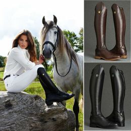 0202Cool Women Rider Horse Riding Boots Smooth Leather Knee High Autumn Winter Warm High Boots Mountain Riding Boots