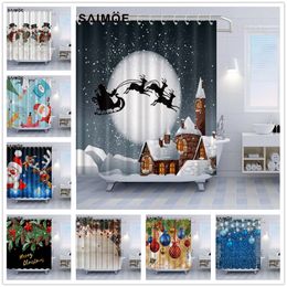 Unique Custom Merry Christmas Santa Claus and Snowman Waterproof Fabric Polyester Shower Curtain 66X72-Bathroom Decor CHARMING-SC