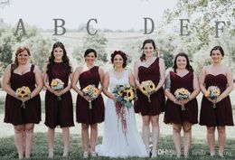 Cheap Burgundy Bridesmaid Dresses Glamorous Short Summer Country Garden Formal Wedding Party Guest Maid of Honour Gowns Plus Size Custom Made