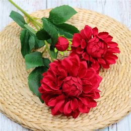 5 Pcs/Lot 60CM Simulation 3 heads dahlia Silk Flowrers wedding Decoration high-end living room home decoration Artificial flowers Wreath