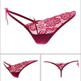 Sexy Women Floral Lace Embroidery Briefs Thong String Lace Underwear Women Solid Bandages Erotic Briefs Panties Breathable Lingerie