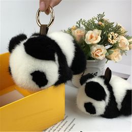 8cm Cute Real Genuine Fur Panda Bear Bag Charm Keychain Pendant Keyring Kids Toy