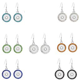 Noosa Metal Crystal snap Silver Plated Round Women's Trendy 7 colors Drop Earrings 12mm Button Earrings Vintage Jewelry