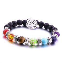 Natural 8MM Lava Stone Tree Of Life 7 Chakra Beads Bracelet Diy Aromatherapy Essential Oil Diffuser Bracelet