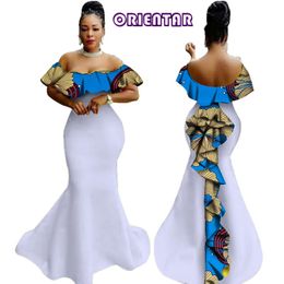 2018 African Wax Print Ruffles Long Dresses Party Vestidos Bazin Riche Dresses Traditional African for Women Clothing WY2919