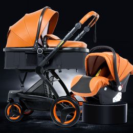 Детская коляска 3-в-1 Корзина для детской каретки с высокой пейзажей может сидеть складывающимися двусторонней коляской