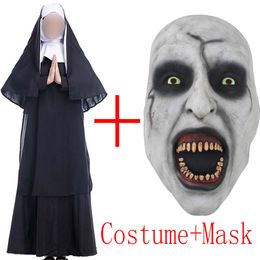 2019 Movie The Nun Costume Mask Cosplay Adult Long Black Scary Nuns Ghost Clothes Uniform Horror Halloween Party Costume Props Cosplay Party