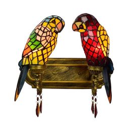 Mediterranean European Vintage Wall Lamp European Two Parrot Tiffany Stained Glass Wall Lamps Bathroom Corridor Bar Restaurant Room Lights