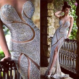 Arbic Blingbling Evening Dresses Luxury Dubai Jewellery Rhinestones Sheer Jewel Mermaid Floor Length Red Carpet Celebrity Prom Dresses