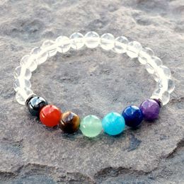 SN1076 New 7 Chakra Bracelet Clear Crystal Quartz Wrist Mala Beads Bracelet Yoga Meditation Bracelet Chakra Yogi Gift