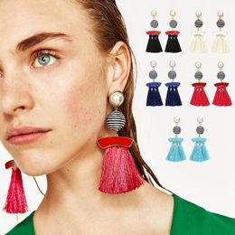 New Ethnic Boho tassel dangle Earrings For women Line ball Pearl Statement Long Drop handmade Earring Charms Bohemian Jewellery