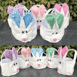 New Easter Bunny Baskets cartoon cute Rabbit Long ears Handbags Bunny plaid Printed Storage Bag Easter Gift Bag 5 Colours C5913