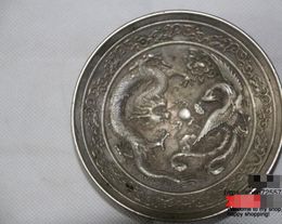 China old Tibetan silver brush washing washer Dragon and Phoenix plates
