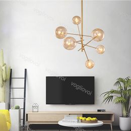 -Lâmpadas pendentes modernas G4 bola candelabro 6 8 cabeças claras lâmpada de bolha de vidro 110V / 220V para sala de estar cozinha luminária de ouro DHL