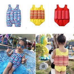 Kids Girls Swimwears Printed Floating Swimsuits Boy Swimming Training Suit Kids Beach Diving Clothes Striped Dot Whale 3 Designs DHW3232