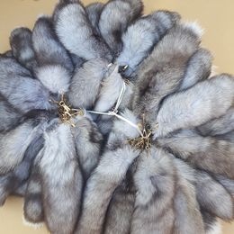 10Pcs/lot -Real Genuine Silver Blue Fox Fur Tail Keychain Cosplay Toy Keyring Bag Charm Car Phone Pendant Gift