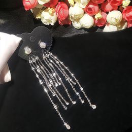 Fashion- Long Tassel Earrings For Women Bling Cubic Zirconia S925 Brand Jewelry Female Wedding Ear Studs Designer CZ Earring