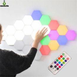 Colourful DIY Quantum Light Touch Sensor Color-Changing Night Lamp 6pcs 10pcs Modular Hexagonal LED Wall bedroom