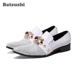 Batzuzhi Luxury Men Shoes Pointed Toe Formal Genuine Leather Dress Shoes Oxfords Chaussures Hommes White Wedding Shoes Men,US12