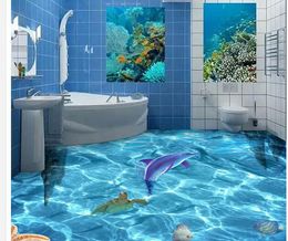 Underwater World 3D Bathroom Floor Tiles wallpaper for bathroom waterproof