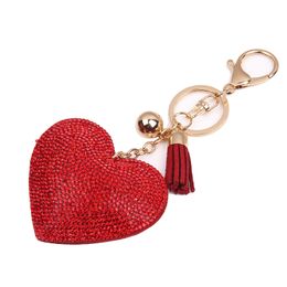 Gold Crystal Heart Keychain Tassel Charm Carabiner Keychain Key Rings Holder Bag Hangs Fashion Jewelry