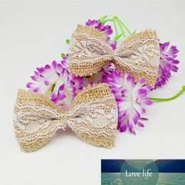 Jute Burlap Hessian Ribbon cute Bowknot/Vintage Wedding Decoration/Burlap Scrapbooking white lace Hair Bow/Hat craft