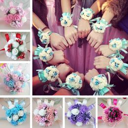 Wrist Corsage Bridesmaid Sisters Hand flowers Artificial Bride Flowers For Wedding Dancing Party Decor Bridal Prom k02