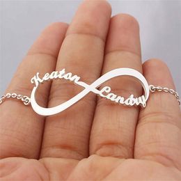 Custom Personalised Name Plate Couple Bracelets For Women Jewellery Gold Infinity Love Steel BFF Memory Friendship Christmas Gift Y200107