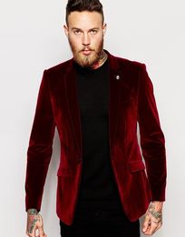 One Button red Velvet Wedding Groom Tuxedos Notch Lapel Groomsmen Men Suits Prom Blazer (Jacket+Pants+Tie) NO:2035