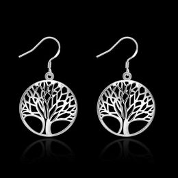 Wholesale elegant Silver Tree Of Life drop earrings totem gift wife unique women earing wedding arbre argent