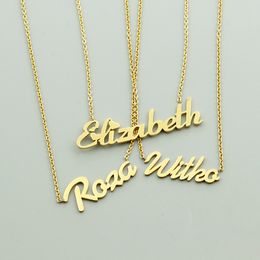 Fashion-Gold Silver Colour Personalised Custom Name Pendant Necklace Customised Cursive Nameplate Statement Necklace Handmade Birthday Gift