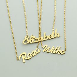 Fashion-Gold Silver Color Personalized Custom Name Pendant Necklace Customized Cursive Nameplate Statement Necklace Handmade Birthday Gift