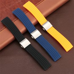 20/22/24mm Black/Blue/Orange Silicone Watch Band Rubber Wristband Bracelet Replacement Waterproof Strap Butterfly Buckle