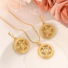 Eternity Circle Love Forever earrings Pendant 18k Fine Gold GF Sterling Flower Necklace set