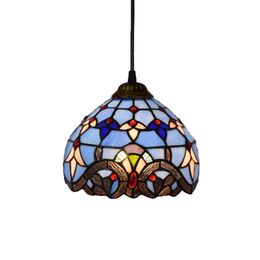 Blue stained glass chandelier bedroom balcony corridor glazed pendant lamp 8-inch vintage tiffany hanging lamps DS003
