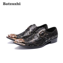 Batzuzhi Italian Style Fashion Mens Shoes Pointed Metal Toe Genuine Leather Men Dress Shoes Designer's Party, Business Shoes Men