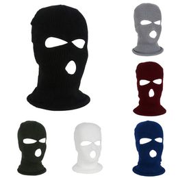 Black Knit 3 Hole Ski Mask Balaclava Motocycle Cycling Caps Hat Full Face Shield Beanie Cap Snow Winter Warm