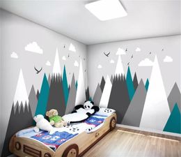 Abstract forest children's room background wall flying birds geometric simple Nordic fresh 3d wallpaper