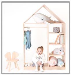 Children's room shelf wardrobe bookshelf Children Furniture simple solid wood kids clothing store shelfs landing multi-layer hanger