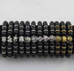 Mens Bracelets Luxury Jewellery Women matt stone bead bracelet elephant leopard head lion head owl turtle Lava Charm Bracelets GB1677