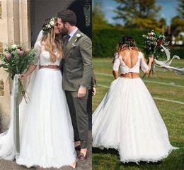 Two Pieces Wedding Dresses with Half Sleeves Crop Top Country Wedding Gowns Custom Made Farm Bridal Dresses