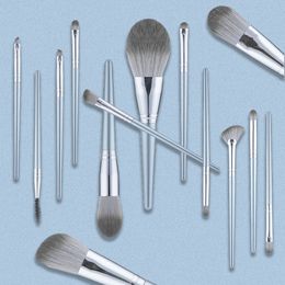 14pcs Grey Makeup Brushes Set Cosmetic Loose Powder Foundation Blush Facial Make Up Brush Eye shadow Blending brush for Women Beauty Tools