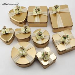 (100 pieces/Lot) Gold Round Square Heart Cat Wedding Party Candy Favour Boxes Birthday Party Gift Boxes