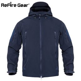 Refire engrenagem Waterproof Jacket Tactical Army Men camuflagem militar Jacket Brasão Softshell Windbreaker inverno com capuz Caça Roupa CJ191203