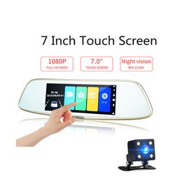 7 inches car DVR rear view mirror 2Ch dashcam recorder large touch screen full HD 1080P front 170° rear 120° clear night vision