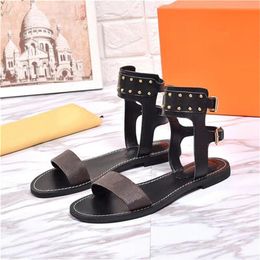 Hot Sale-Designer Sliders Print Leather Outsole Flat 2019 Brand Fashion Luxury Women Sandals 5L6V8