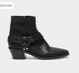 2019 new women ankle boots block heel cowboy boots women black leather boots ladies party shoes zip western booties point toe